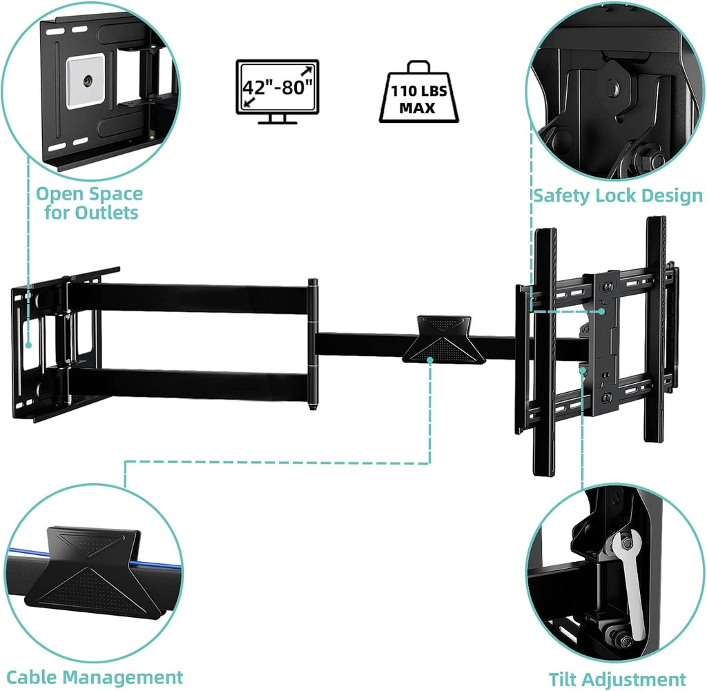 Full Motion TV Wall Mount Bracket for 42-80 inch TVs C719