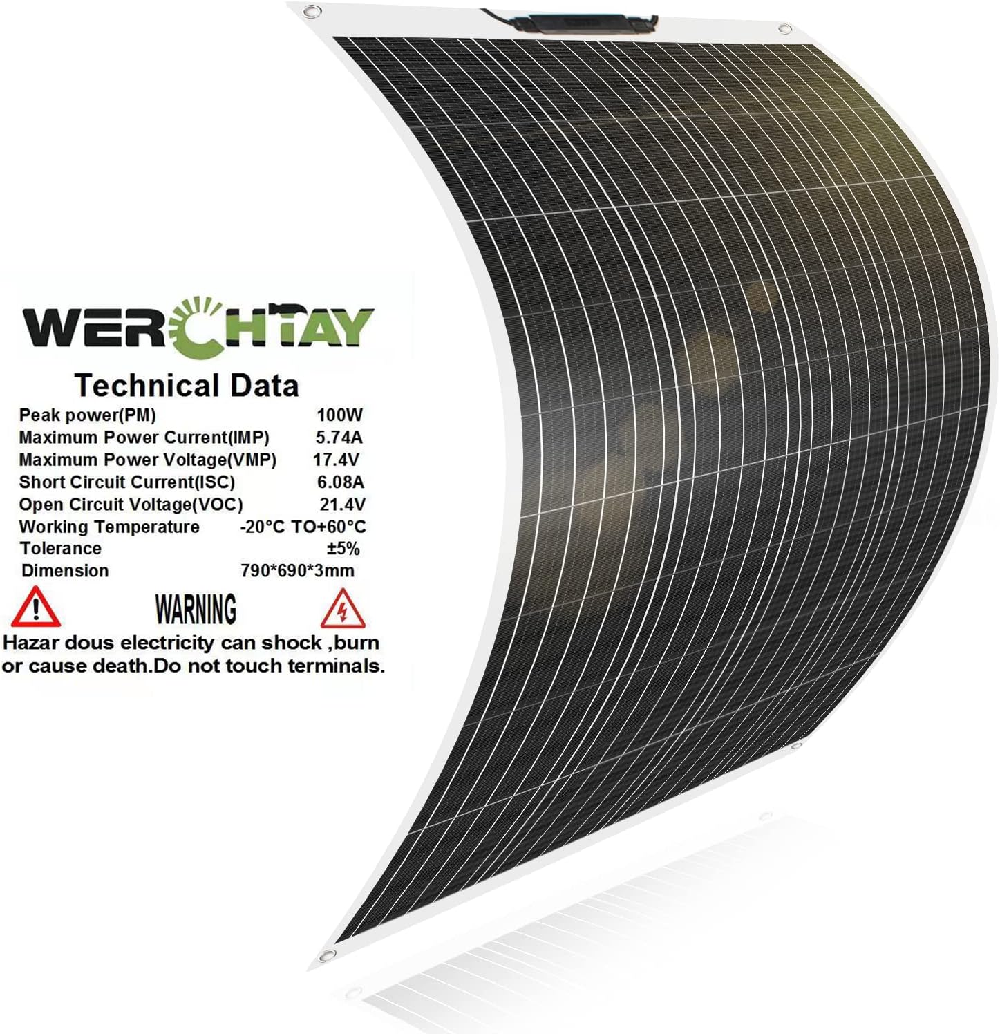 Flexible 100W 12V Monocrystalline Semi-Flexible Solar Panel W8620