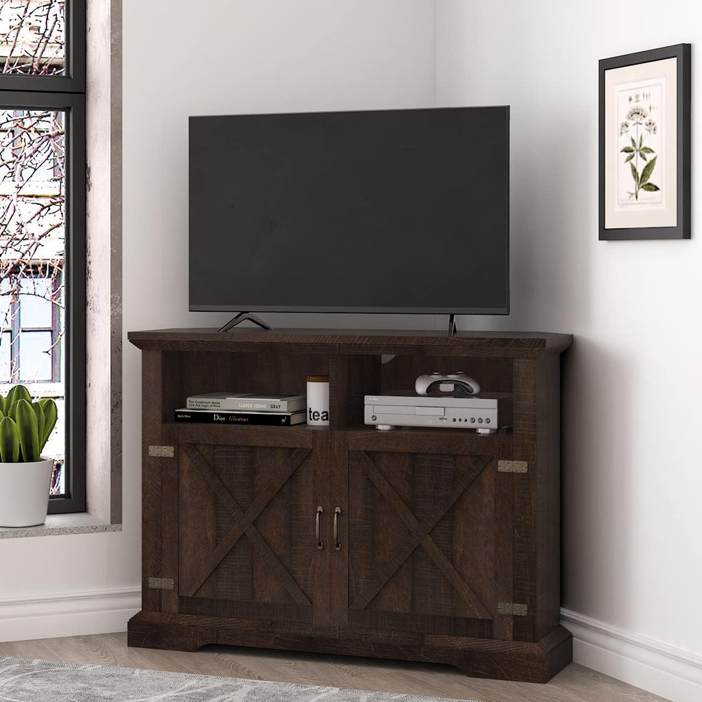 Espresso Wood Corner TV Stand with 2 Doors and 2 Shelves L332394