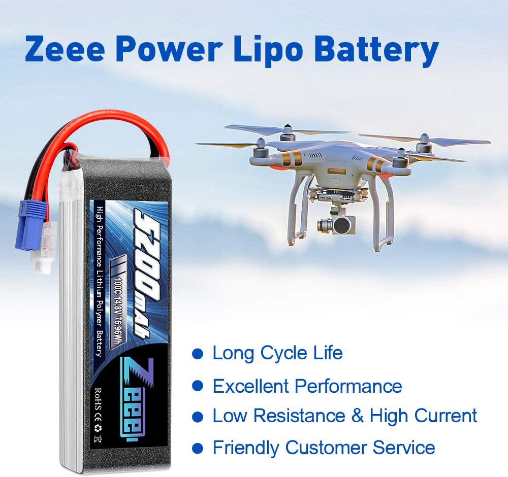 4S Lipo Battery 14.8V 5200mAh 100C EC5 Plug Soft Case 2 Pack S626