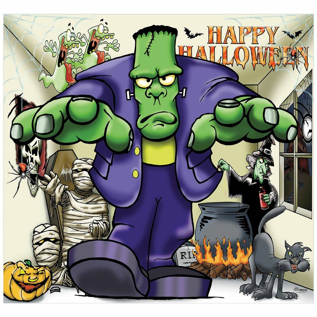 Green and Purple Frankenstein Halloween Garage Door Banner N9187