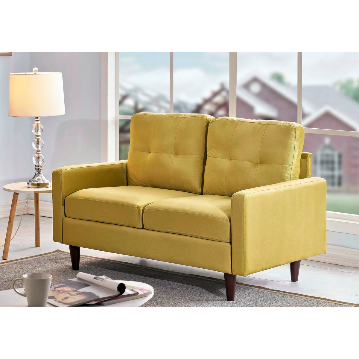 Yellow Velvet 2 Seater Loveseat J47559