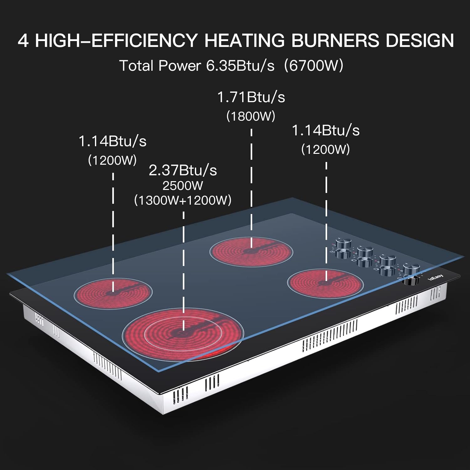 Black 30 Inch 4 Burners Ceramic Drop-in Radiant Cooktop E543