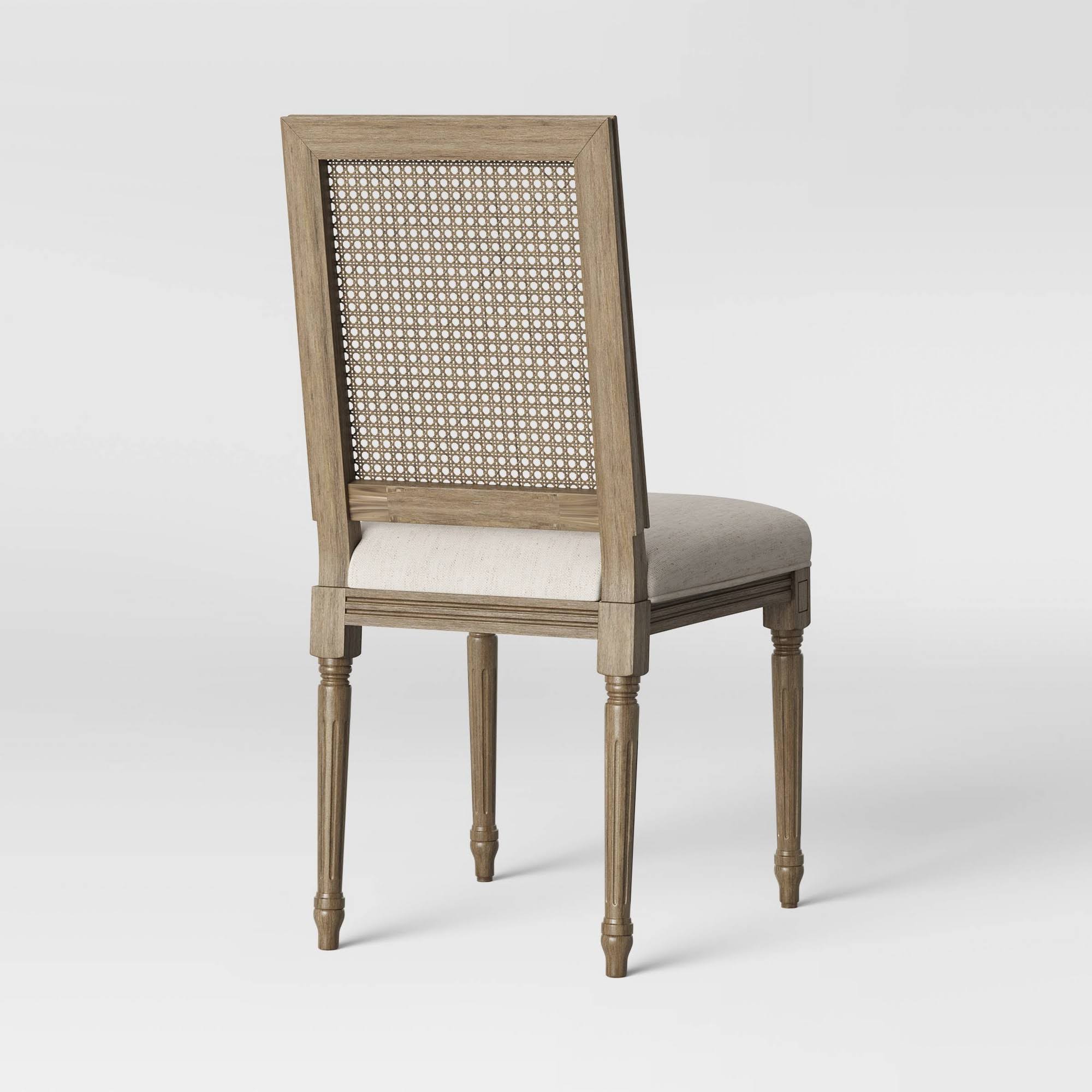 Beige Fabric Seat Cane Back Dining Chair K7840