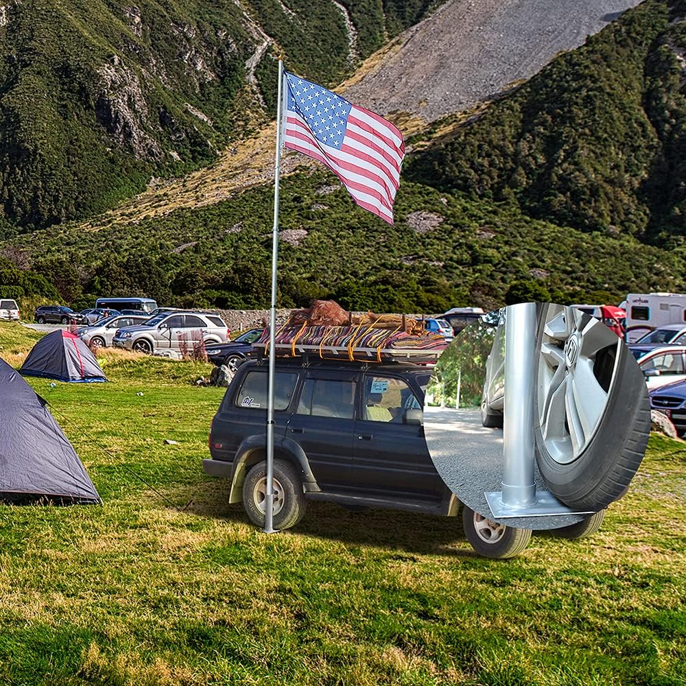 25FT Telescoping Aluminum Flagpole Kit with Tire Mount Base M734
