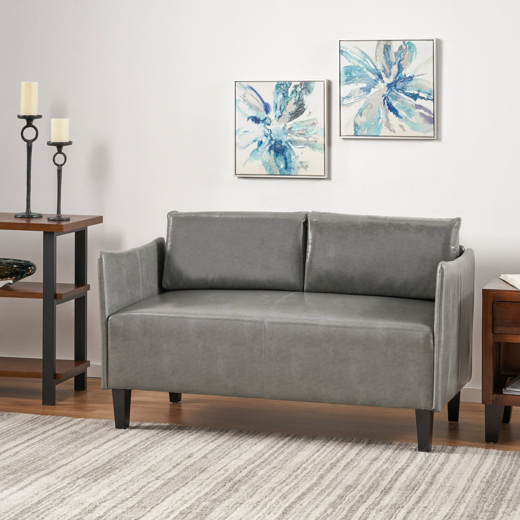 Grey Faux Leather Upholstered Loveseat Y3282