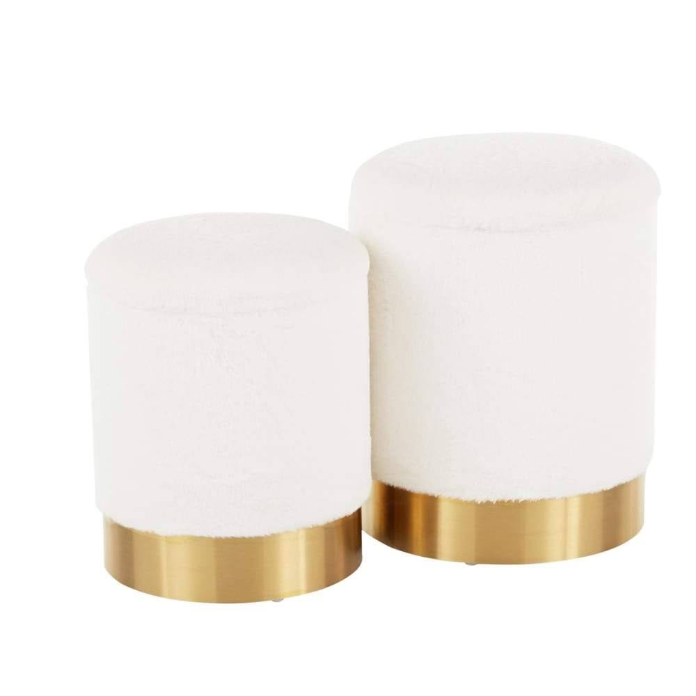 Green Velvet Nesting Ottoman Set with Gold Metal P93248
