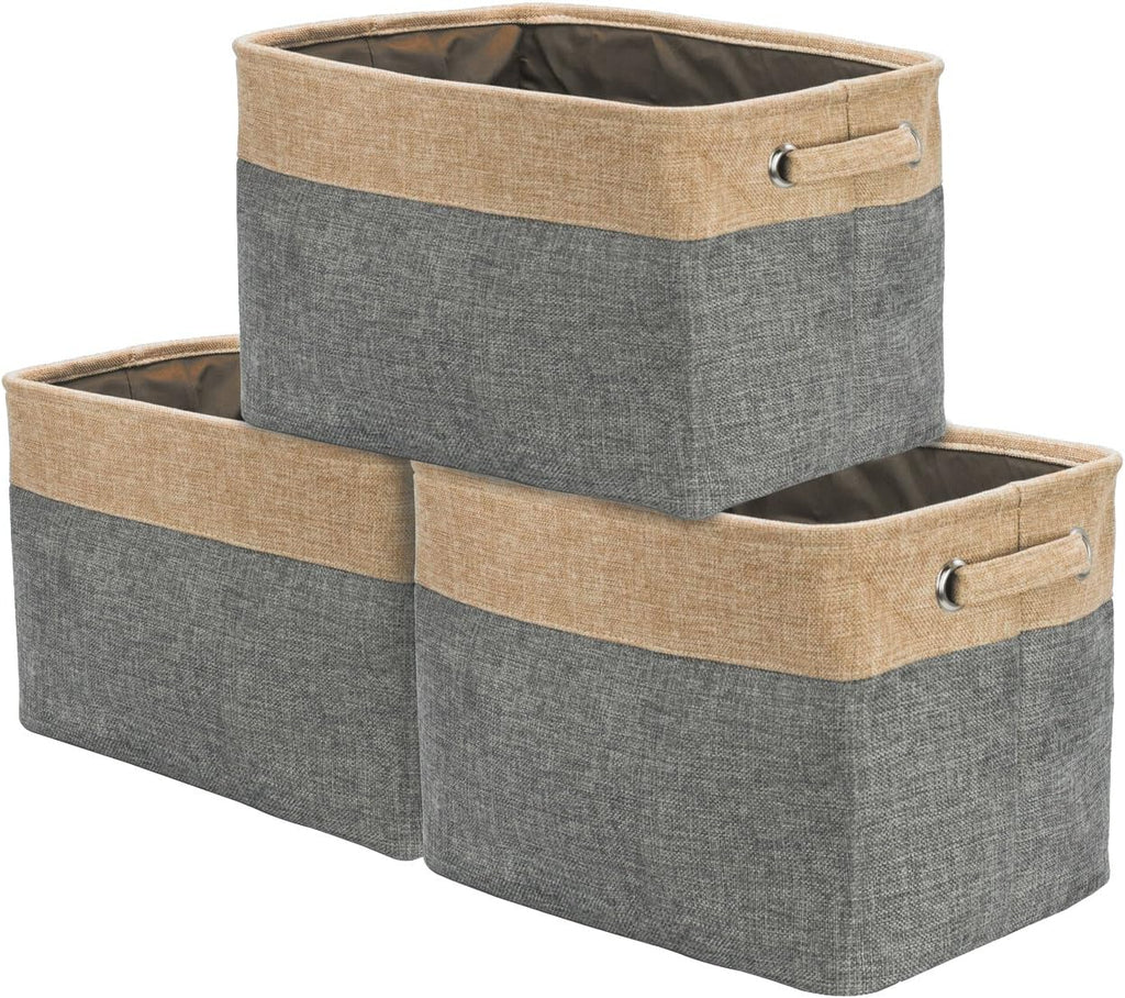 Large Rectangular Fabric Collapsible Basket Set 3-Pack with Carry Handles G30819