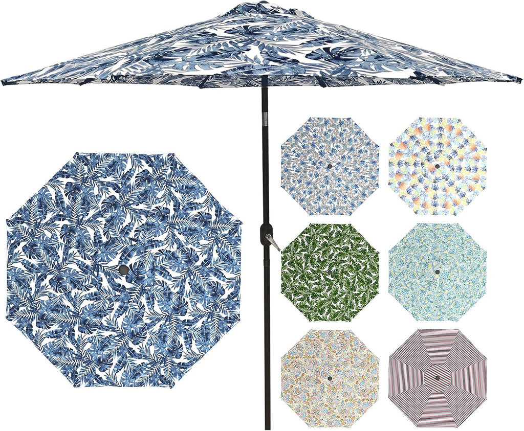 9' Patio Umbrella with Push Button Tilt and Crank, 8 Ribs O724