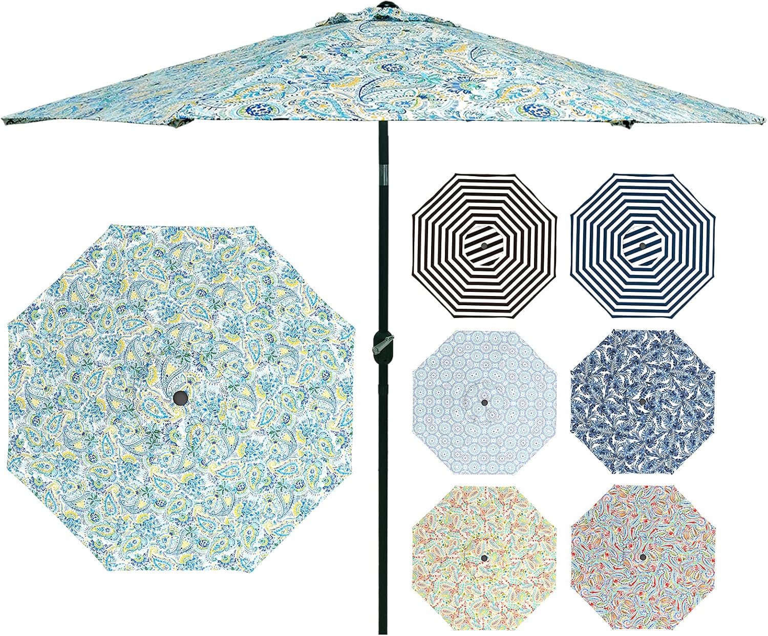 9' Patio Umbrella with Push Button Tilt and Crank, 8 Ribs O724