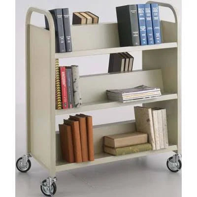 Double-Sided Book Cart Trolley with 6 Shelves Powder-Coated Steel Sand X17401