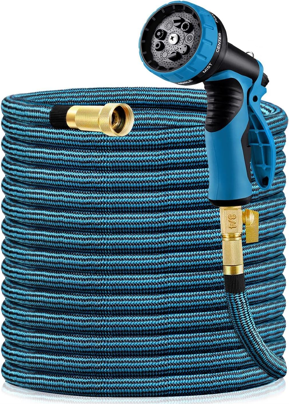75ft Expandable Garden Hose with 3/4" Solid Brass Fittings, 9 Function Water Spray Nozzle, Pack of 2 A313855