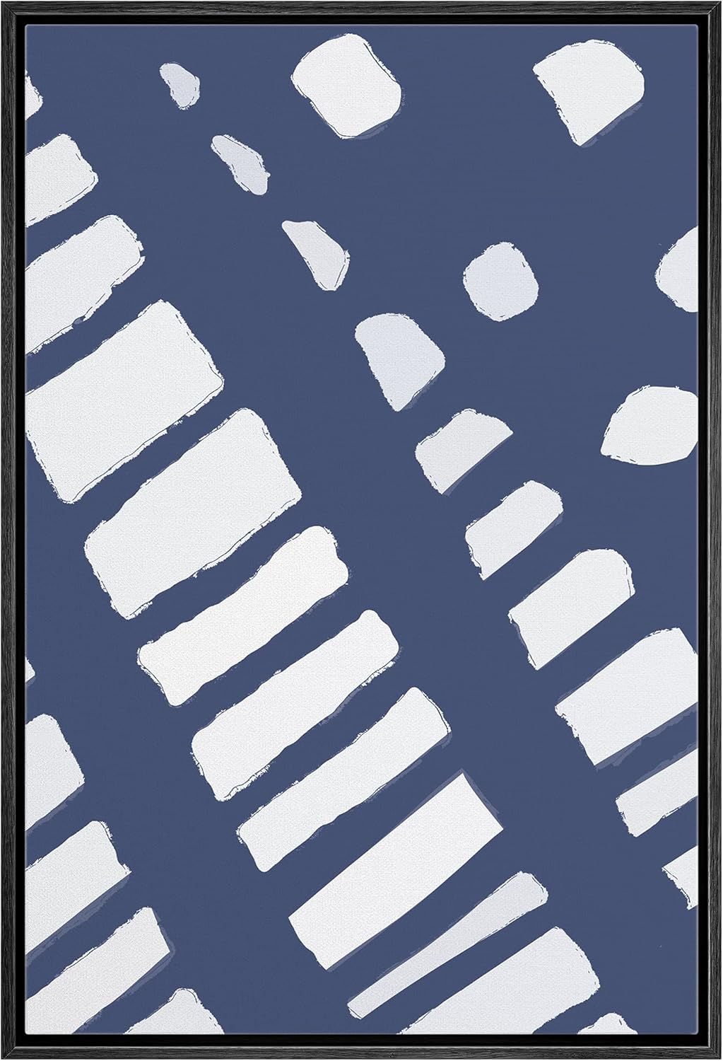 Framed Canvas Print Wall Art Blue Paint Strokes Abstract Shapes Modern Art 16x24 Natural P916