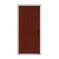 34 in. x 80 in. 6-Panel Red Painted Steel Prehung Left-Hand Inswing Front Door with Brickmould G2363