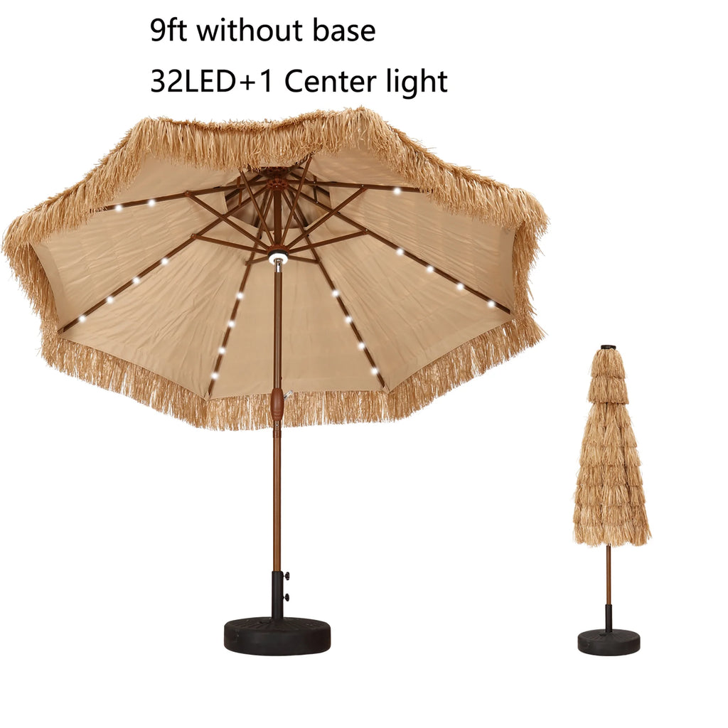 9 ft Solar LED Lights Thatched Tiki Umbrellas W83249