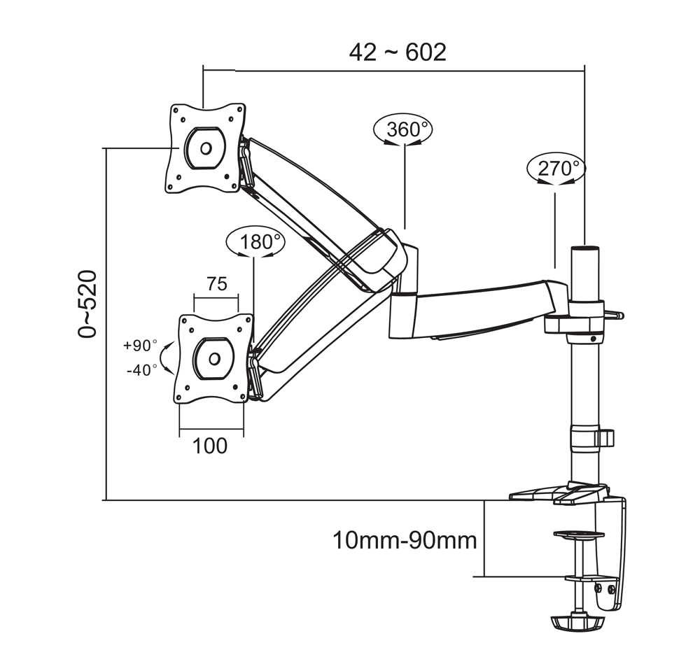 Silver Full Motion Desk Mount Clamp for 10-30 Monitor Q35740