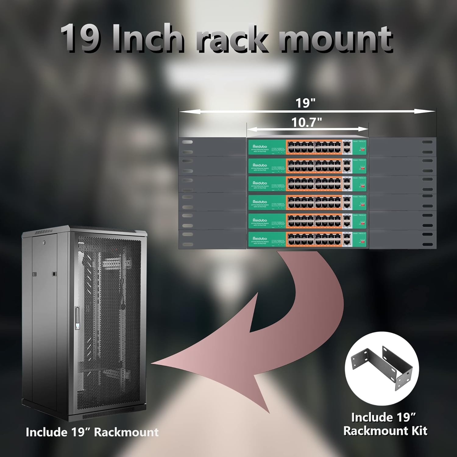 18 Port Ethernet PoE Switch with 16-Port PoE 100Mbps, 2×Gigabit Uplink, 250W, Unmanaged Network Switch, Metal case U289