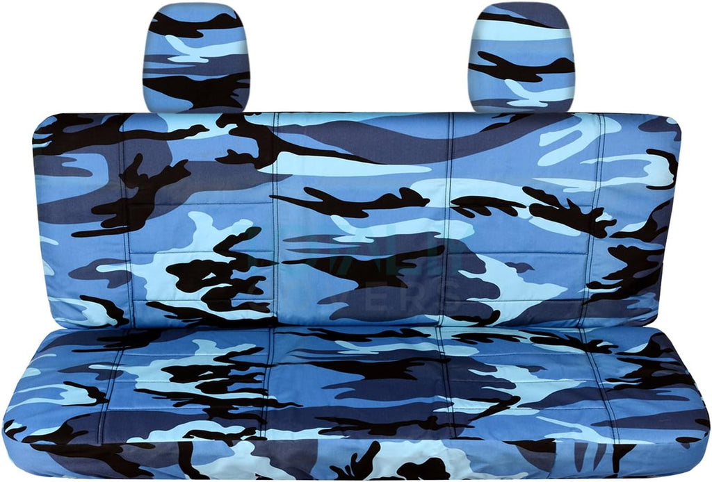 Blue Camouflage Rear 60/40 Split Bench Truck Seat Covers H7053
