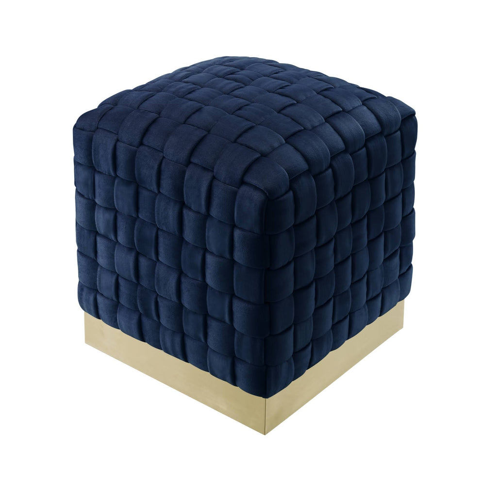Navy Gold Velvet Cube Ottoman A843