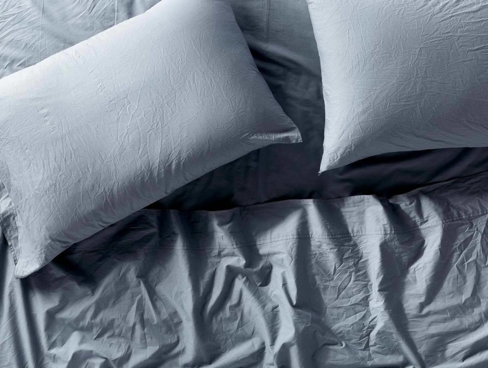 Organic Crinkled Percale Fitted Sheet Twin Steel Blue G1457