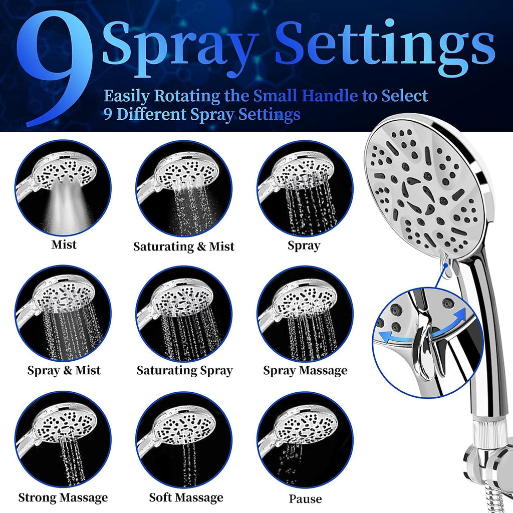 10" Rainfall Shower Head and 9-Setting High Pressure Handheld Shower Heads Combo, Dual ShowerHead with 11" Adjustable Extension Arm and 60" Stainless Hose R926