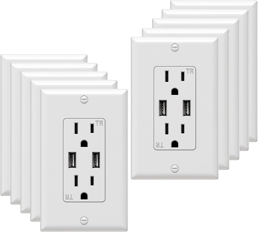 White 3.6A Dual USB Wall Outlet 6 Pack V60907