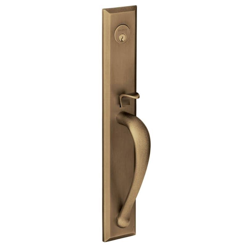 Satin Brass and Black Right Hand Single Cylinder Mortise Entry Handleset with Lever P1508