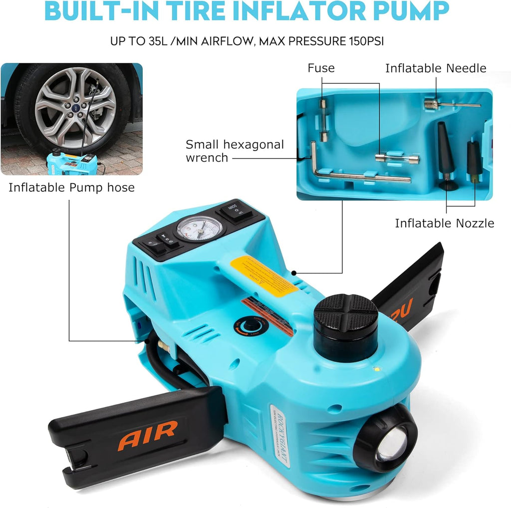 Electric Car Jack Kit 5 Ton Hydraulic Car Jack Lift with Power Wrench, Built-in Air Pump and LED Light, DC 12V Y999