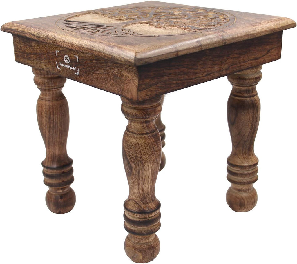 Solid Mango Wood Hand Carved Puja Shrine Altar Table T464