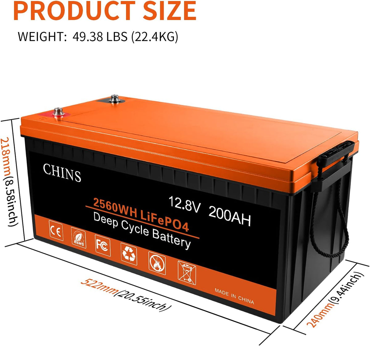 12V 200AH LiFePO4 Lithium Battery with 200A BMS L8453