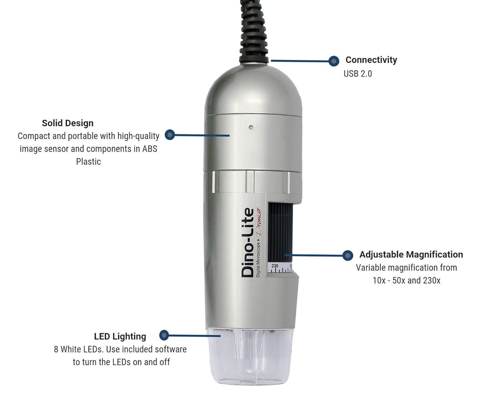 USB Digital Microscope, 10x - 50x, 230x Optical Magnification, 8 LEDs Q965036