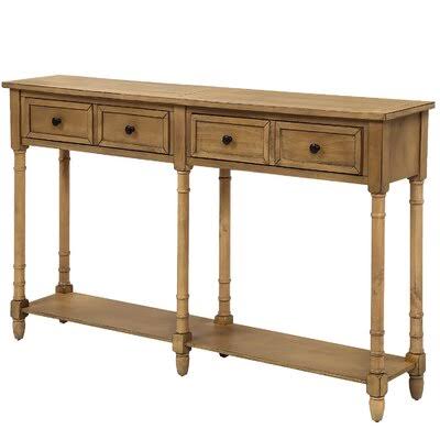 Old Pine Console Table with Two Storage Drawers and Bottom Shelf E959424