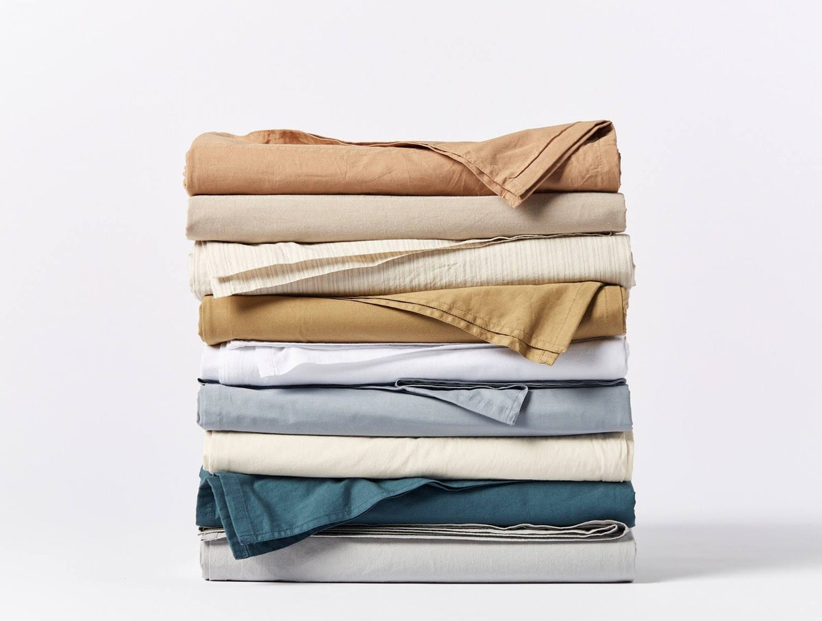 Organic Crinkled Percale Fitted Sheet Twin Steel Blue G1457