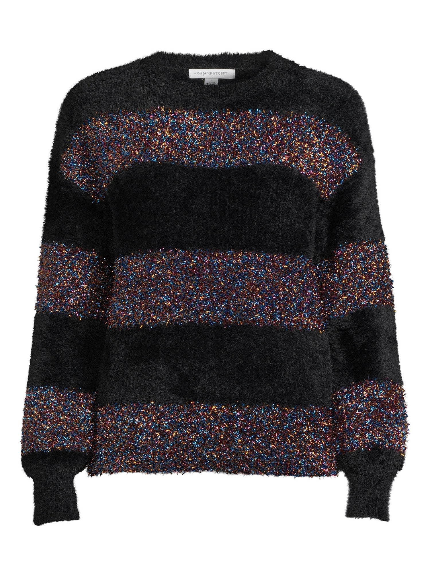 Metallic Stripe Pullover Sweater with Long Sleeves D428