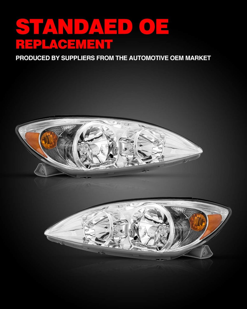 Replacement Headlight Assembly for 2002-2004 Camry Amber Reflector Clear Lens Driver & Passenger Side Z678