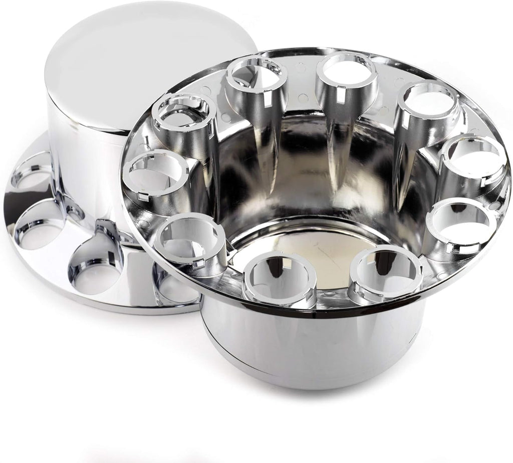 1PC Chrome Axle Wheel Cover Hub Caps Kit with Screw-on Lug Nuts for Semi Truck C990320