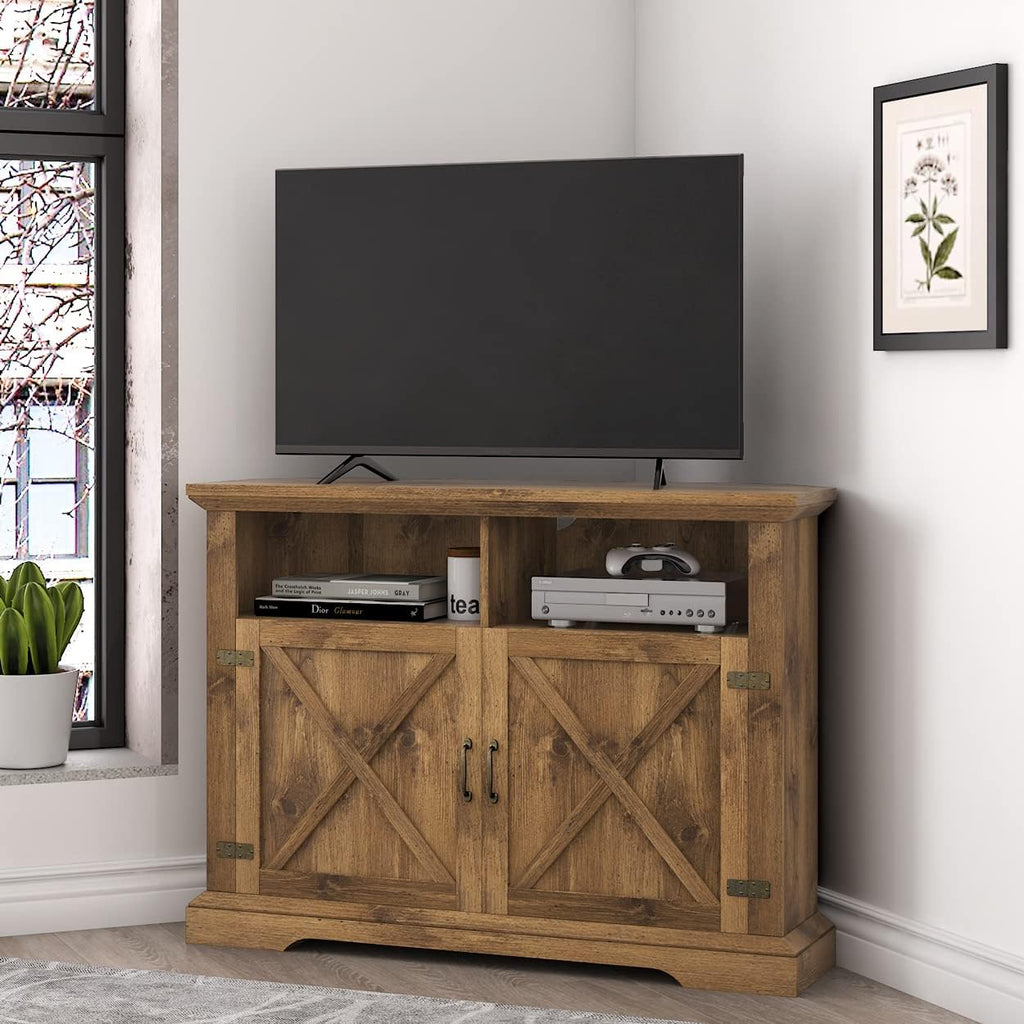 Espresso Wood Corner TV Stand with 2 Doors and 2 Shelves L332394