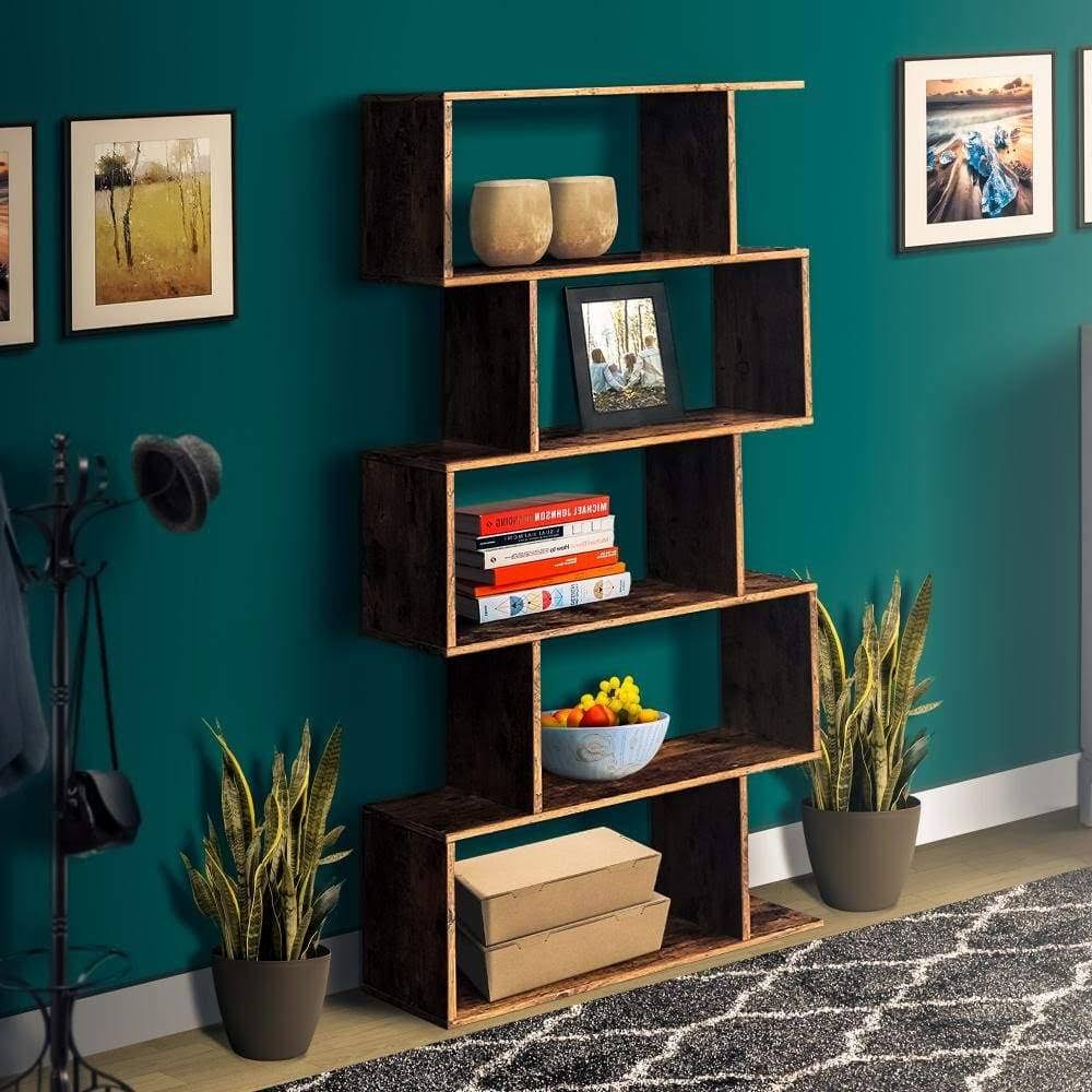 Rustic Brown 5 Tier Wooden Bookcase Q8128