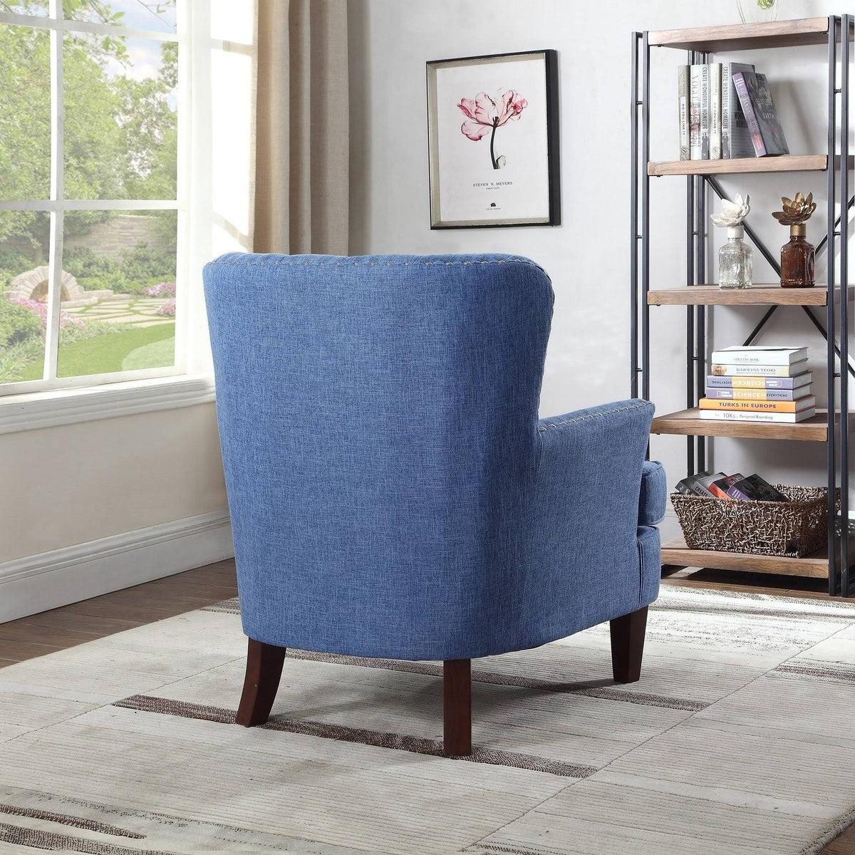Blue Button Tufted Accent Chair with Nailhead Trim E492