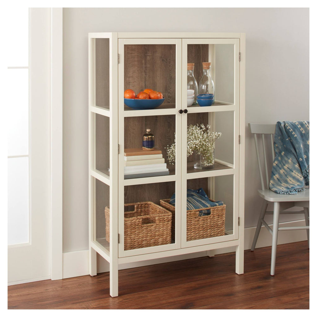 White Library Cabinet with Glass Shell O565024