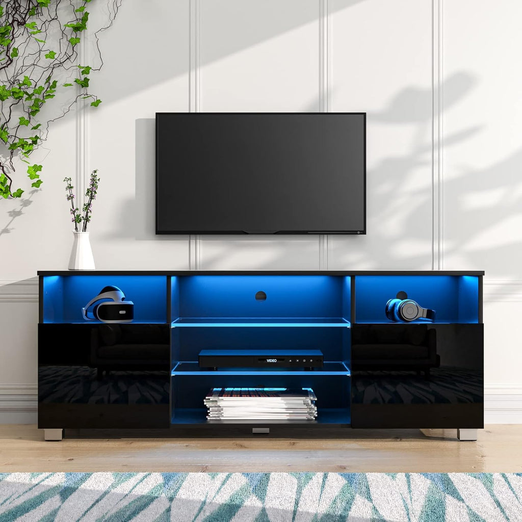 White LED TV Stand with Storage Shelves R53374