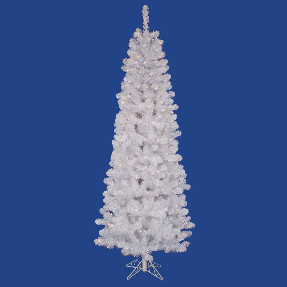 6.5 ft White Pencil Pine Christmas Tree with Clear Lights Y615490