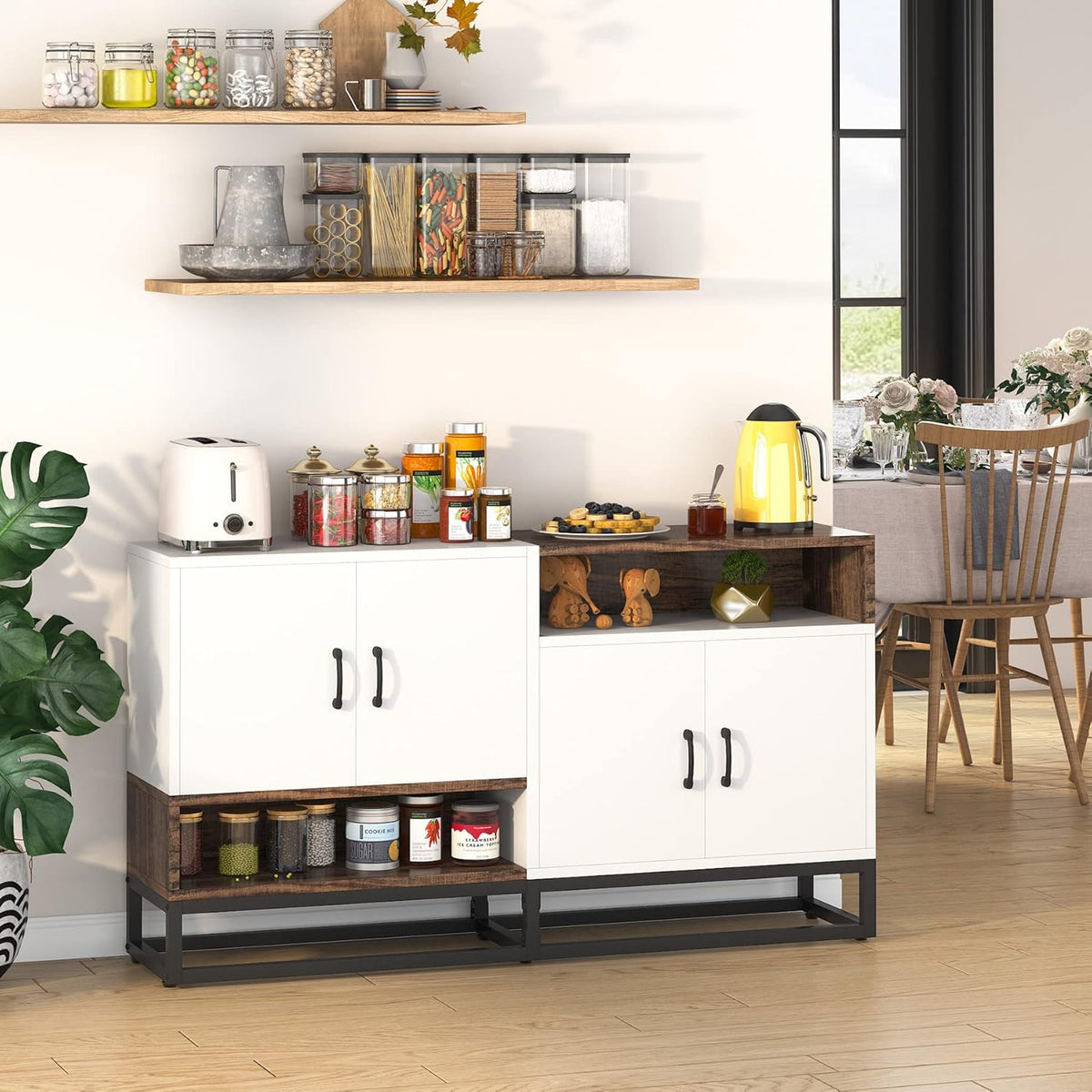 4 Door Storage Cabinet with Open Shelves N781429