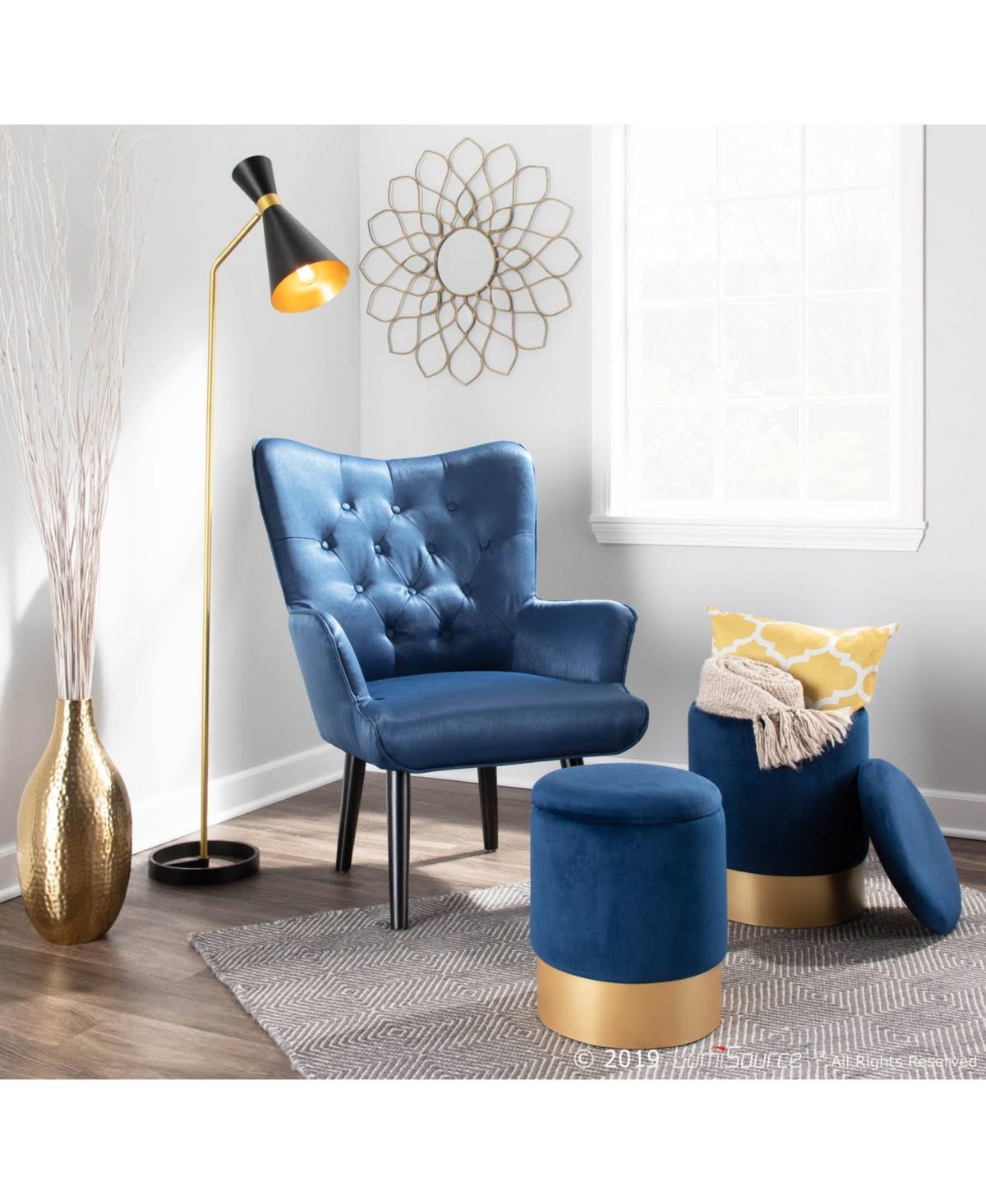 Green Velvet Nesting Ottoman Set with Gold Metal P93248