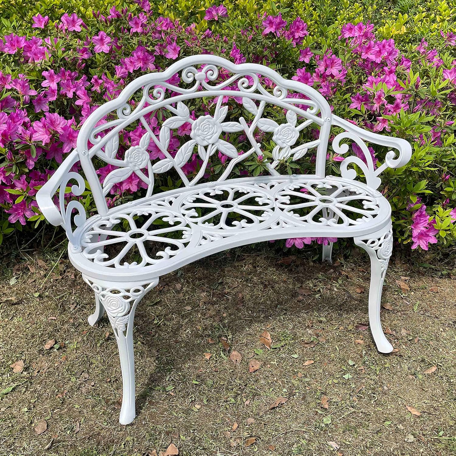 White Cast Aluminum Patio Bench N64138