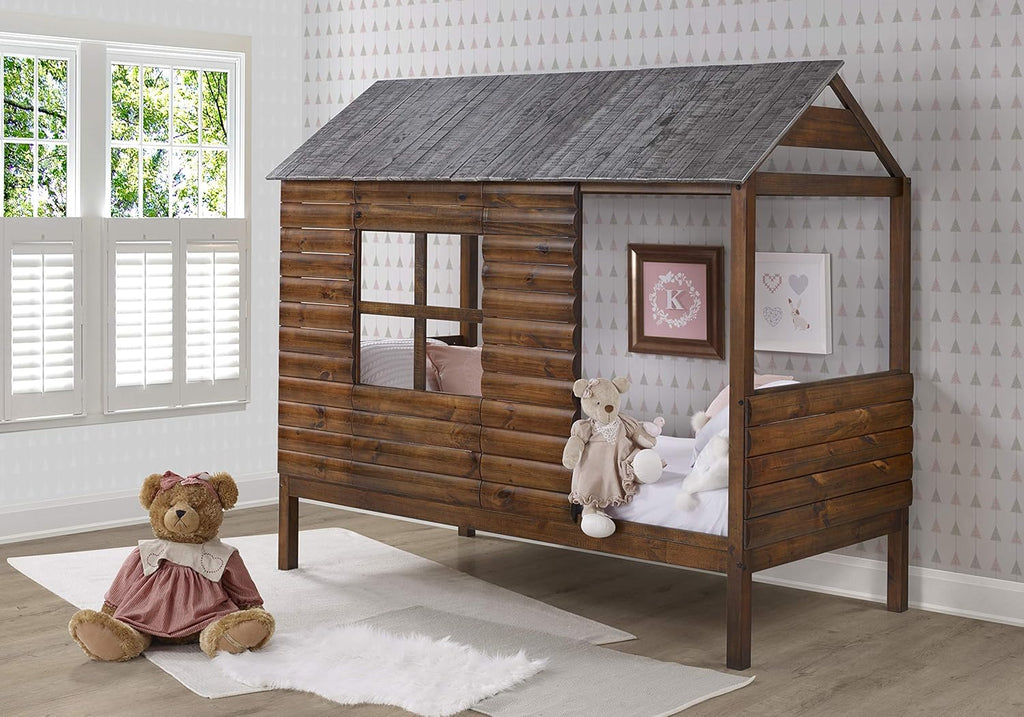 Rustic Walnut Twin Log Cabin Loft S72468
