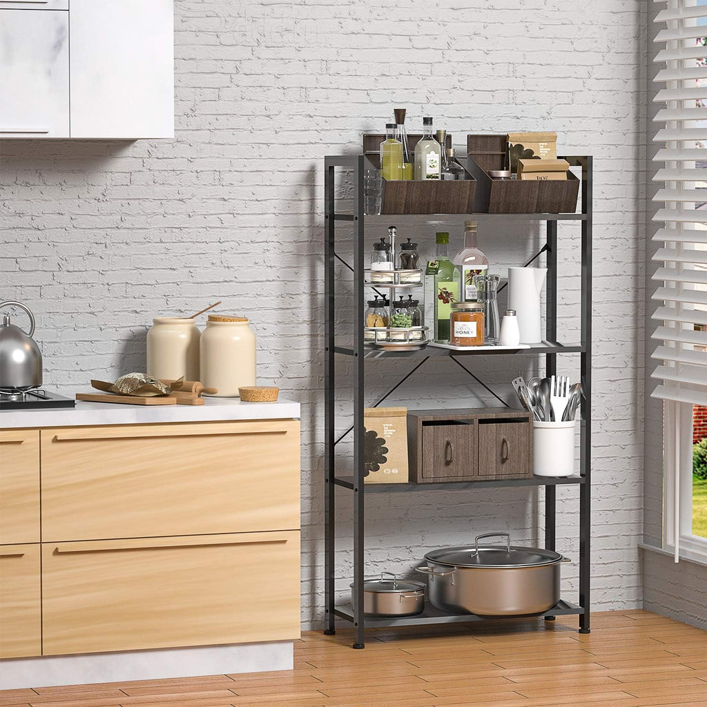 Rustic Brown 5 Tier Wooden and Metal Bookshelf M5008