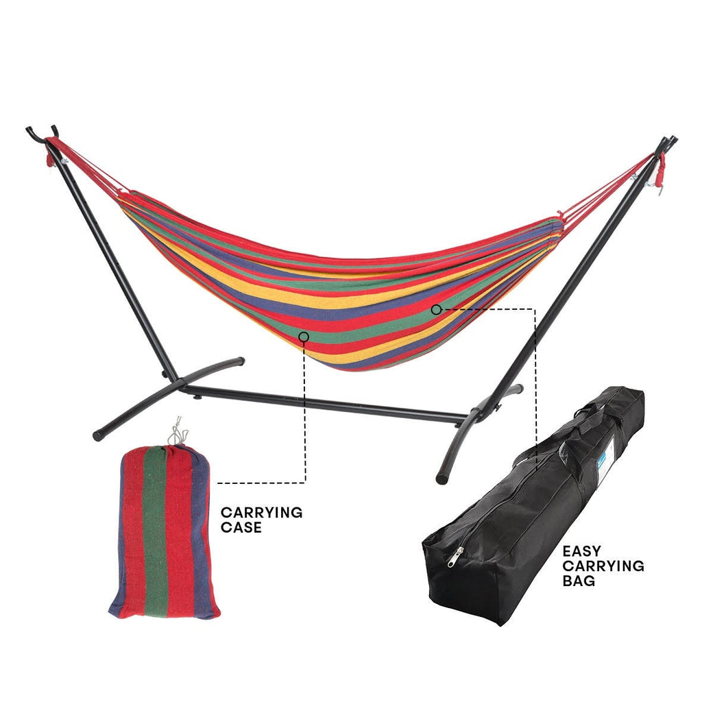 Red Double Hammock with Steel Stand and Carry Bag Z207916