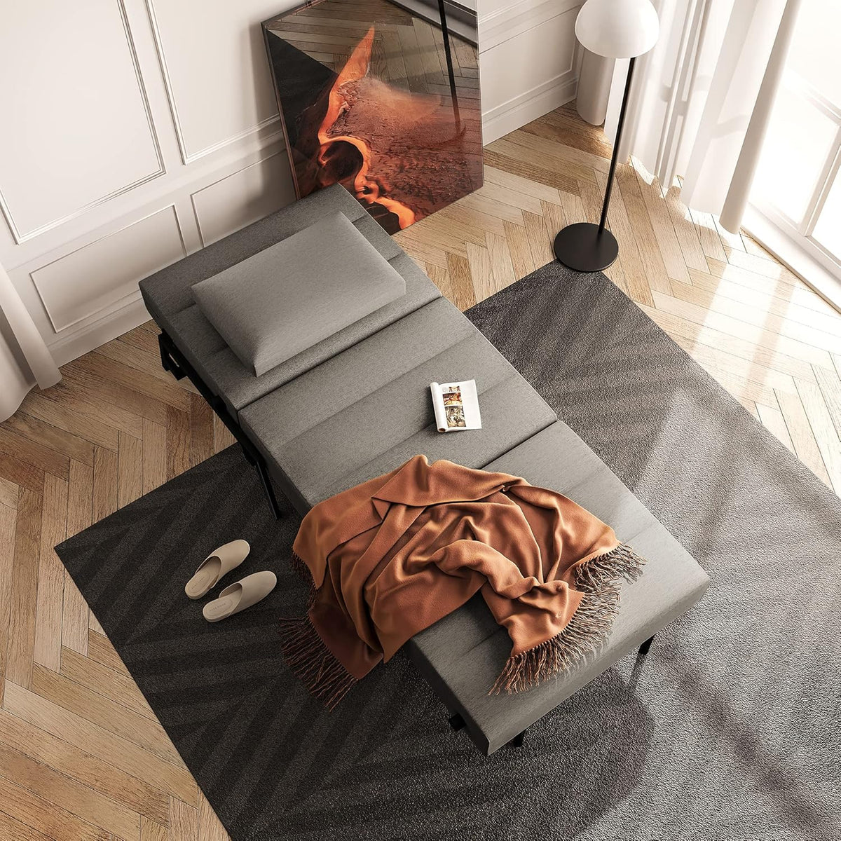Light Gray Linen Convertible Sofa Bed W372866