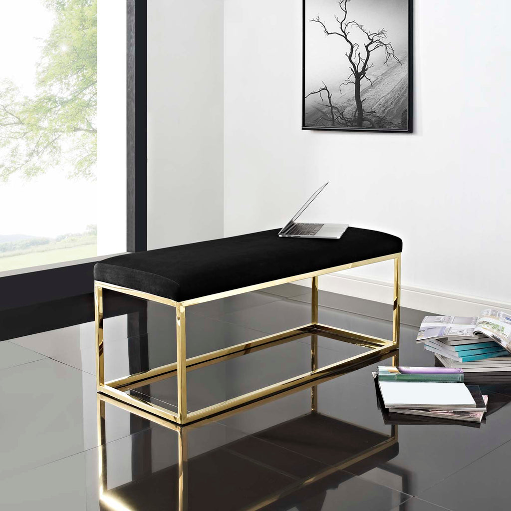 Gold Black Velvet Accent Chair Bench W286